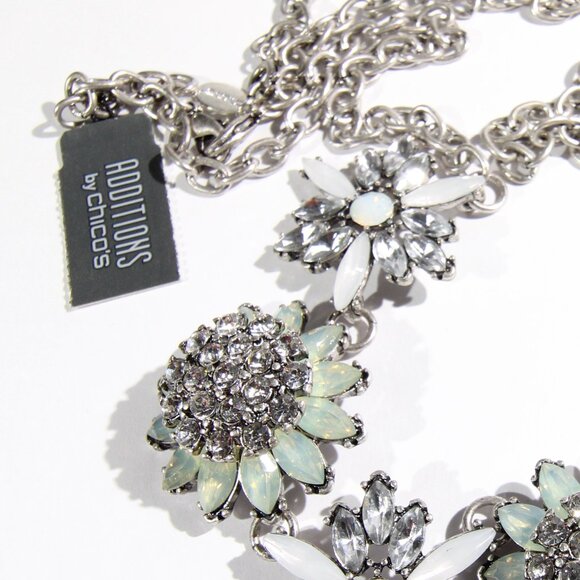 NWT Additions by Chico's Silver Tone Flower Rhinestone Necklace - Picture 8 of 8